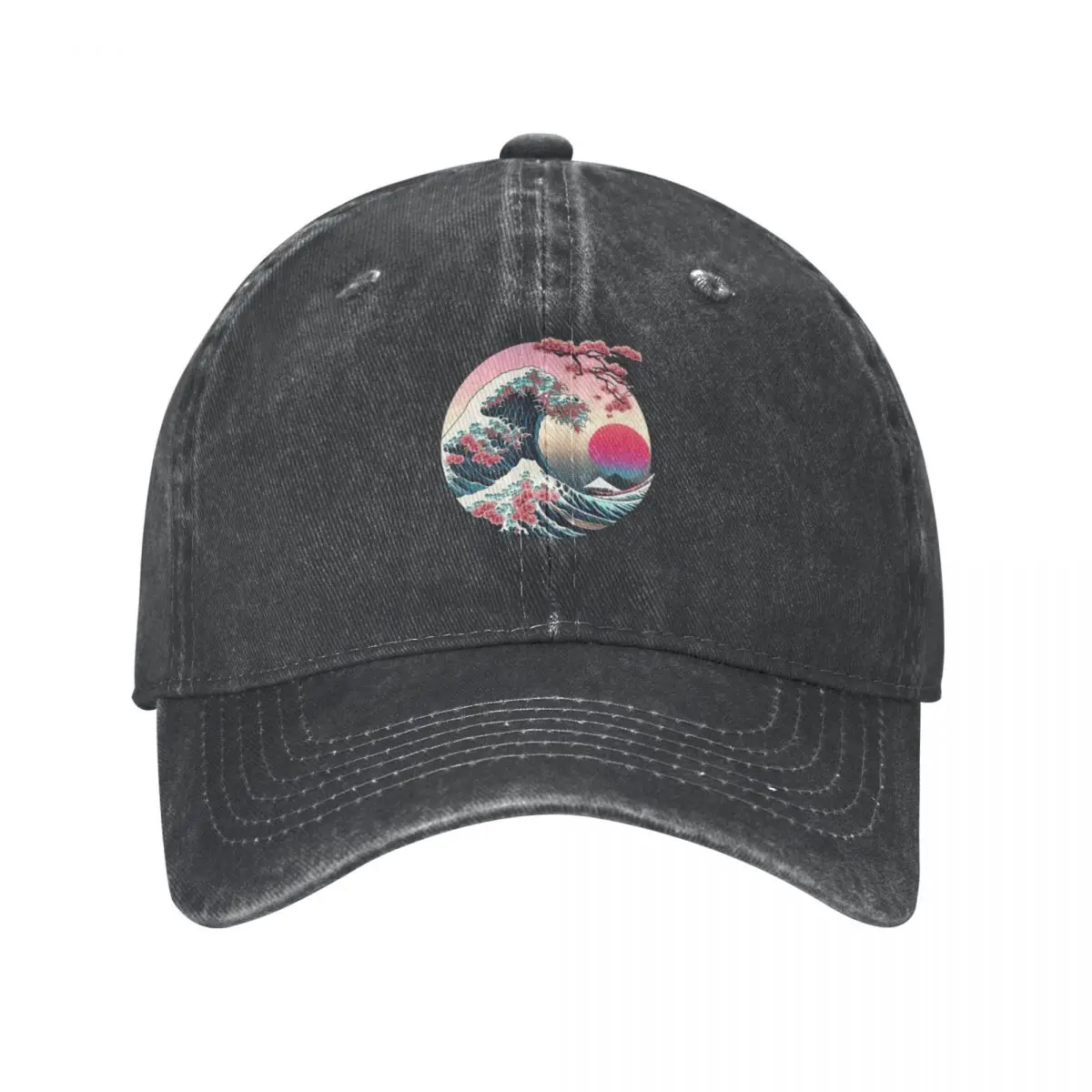 Vaporwave Aesthetic Great Wave Off Kanagawa Retro Sunset Cowboy Hat Hood summer hat Boy Child Women's