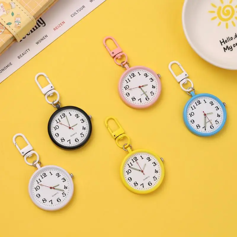 Silent Movement Exam Watch Alloy Case Pocket Watch Mini Size Reusable Design Keychain Watch Backpack Decoration