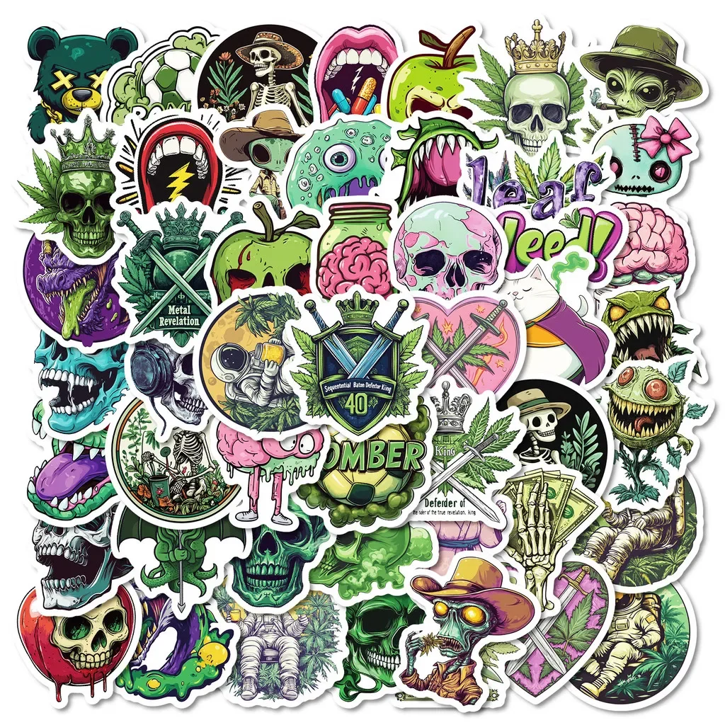 50 Pieces Original Unique Green Cartoon Graffiti Stickers - Waterproof Decorative Decals for Journals Laptops AnimeWorlds Store