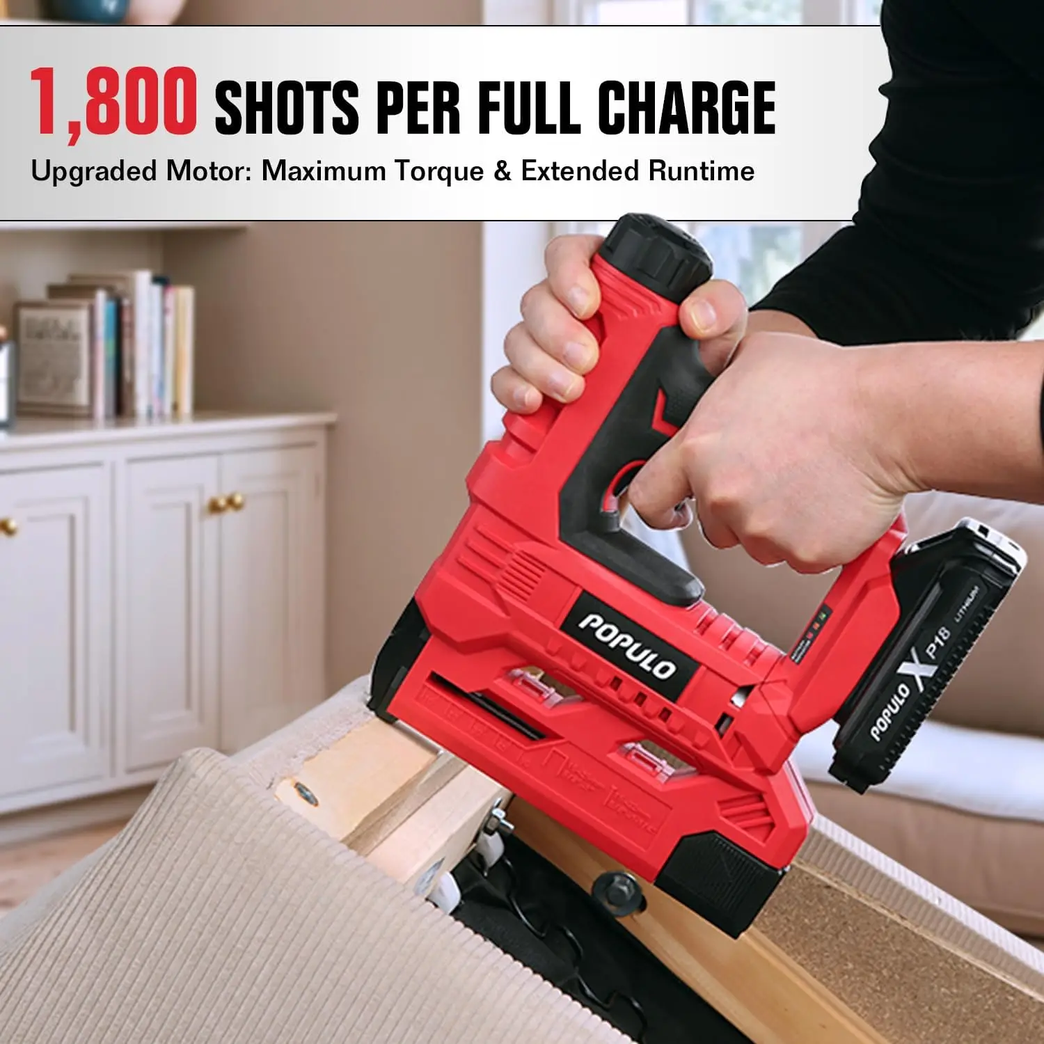 Cordless 18 Gauge 2-in-1 Brad Nailer and Stapler, 20V Battery Powered, Includes 2.0Ah Battery, Charger, 1600 Staples & Nails, Electric Staple Gun for Carpentry and Upholstery