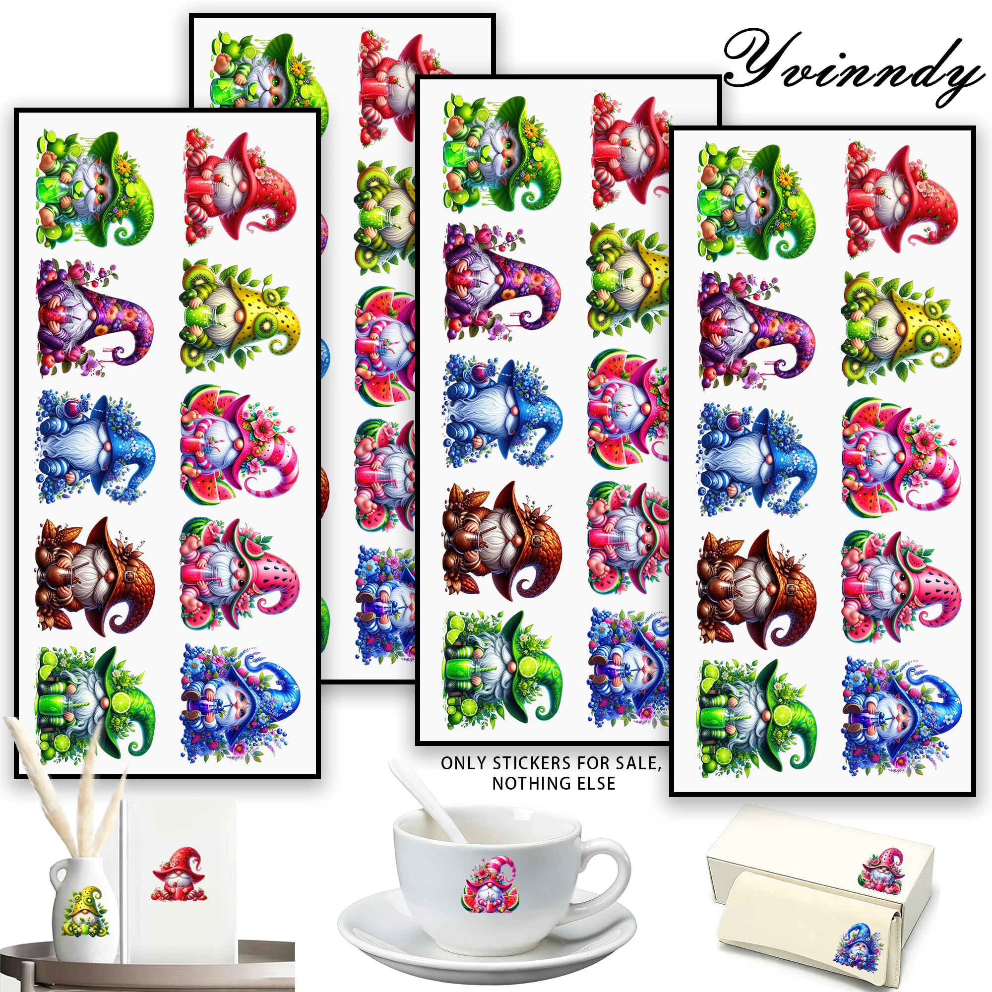 40-teiliges Set Sommer-Getränke Zwergen-Dekoration UV DTF Transferaufkleber DIY Bastelsets mit Kristalletikett 16oz Glasbehälter Wickelaufkleber