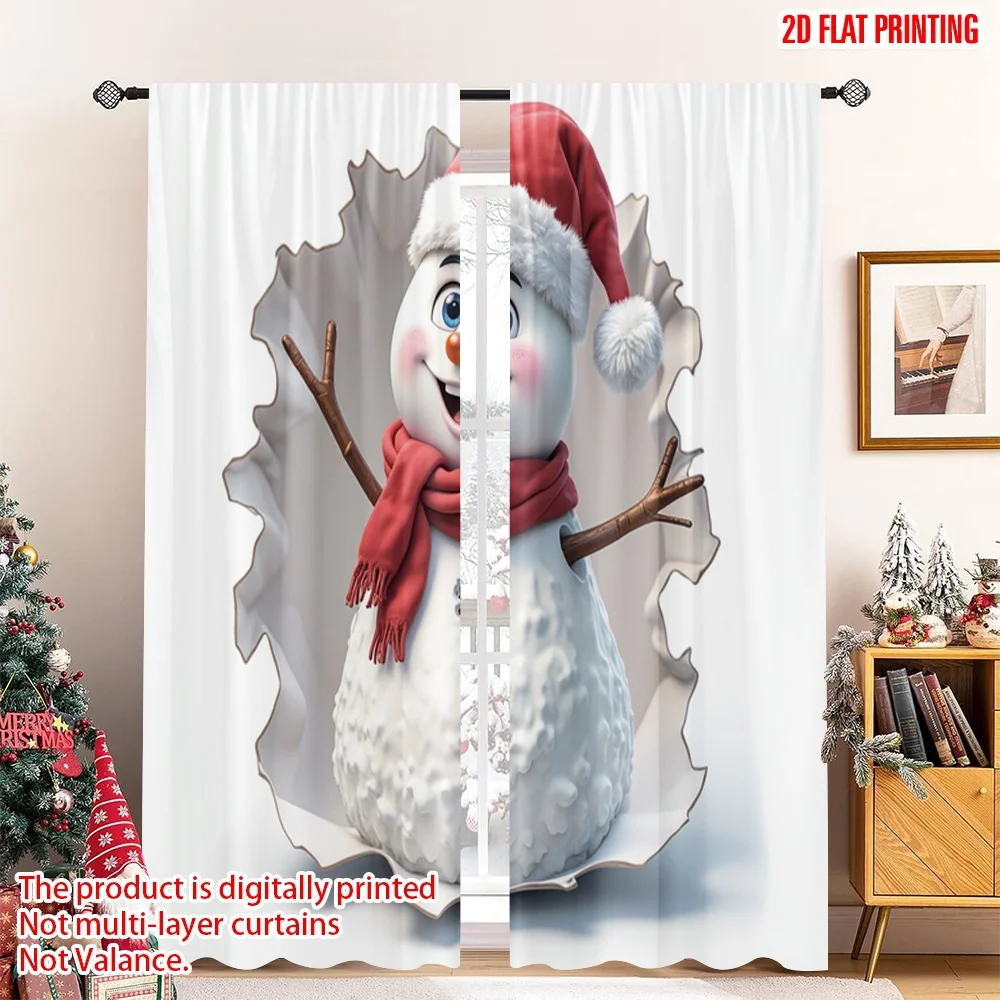 

2pcs 2D flat printing Merry Christmas Popular Curtain Christmas Snowman Festive Winter Polyester Fabric Without Electricity