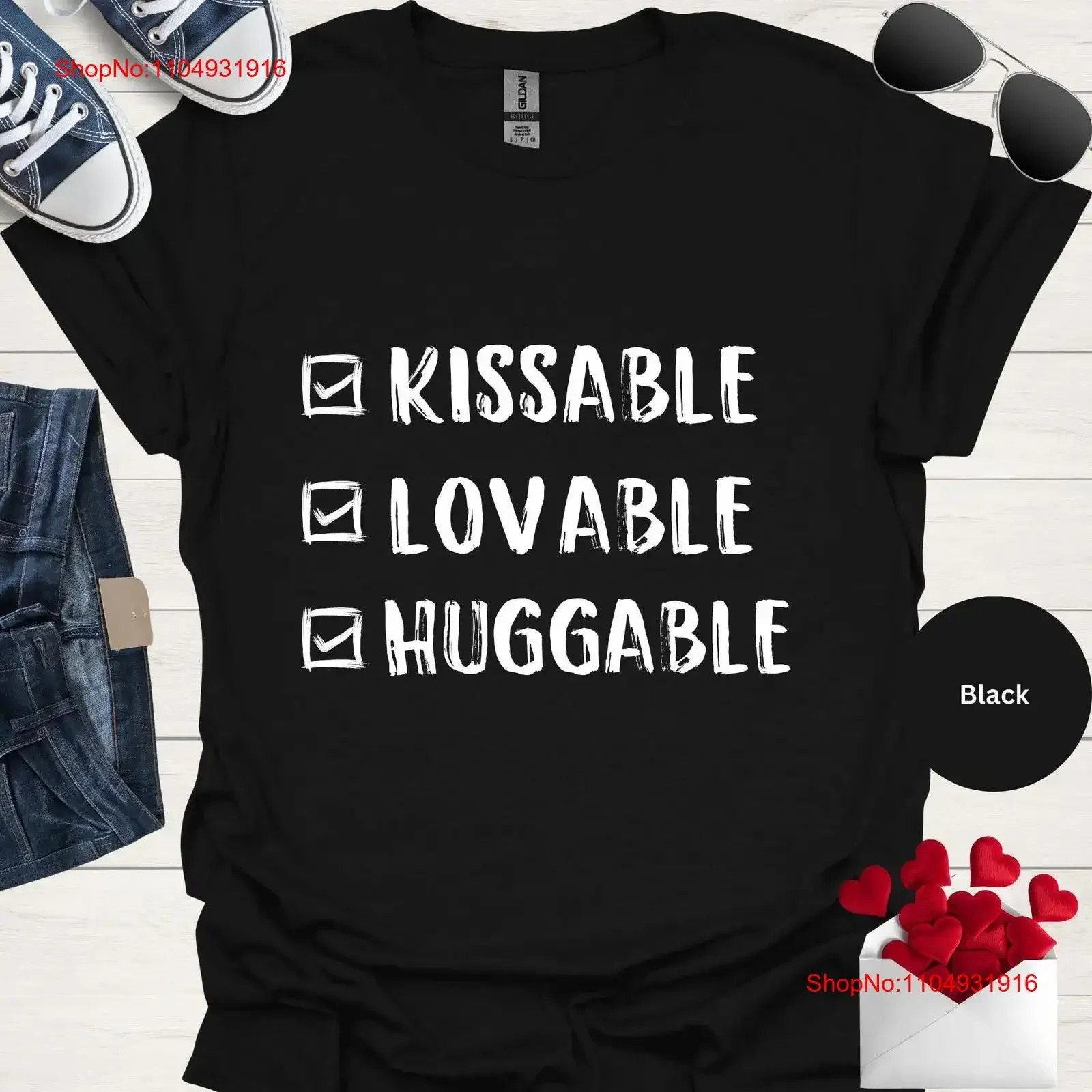

Kissable Lovable Huggable T Shirt Valentine's Day Cute Valentine Teacher Cupid vintage Washed graphic Versatile Breathable