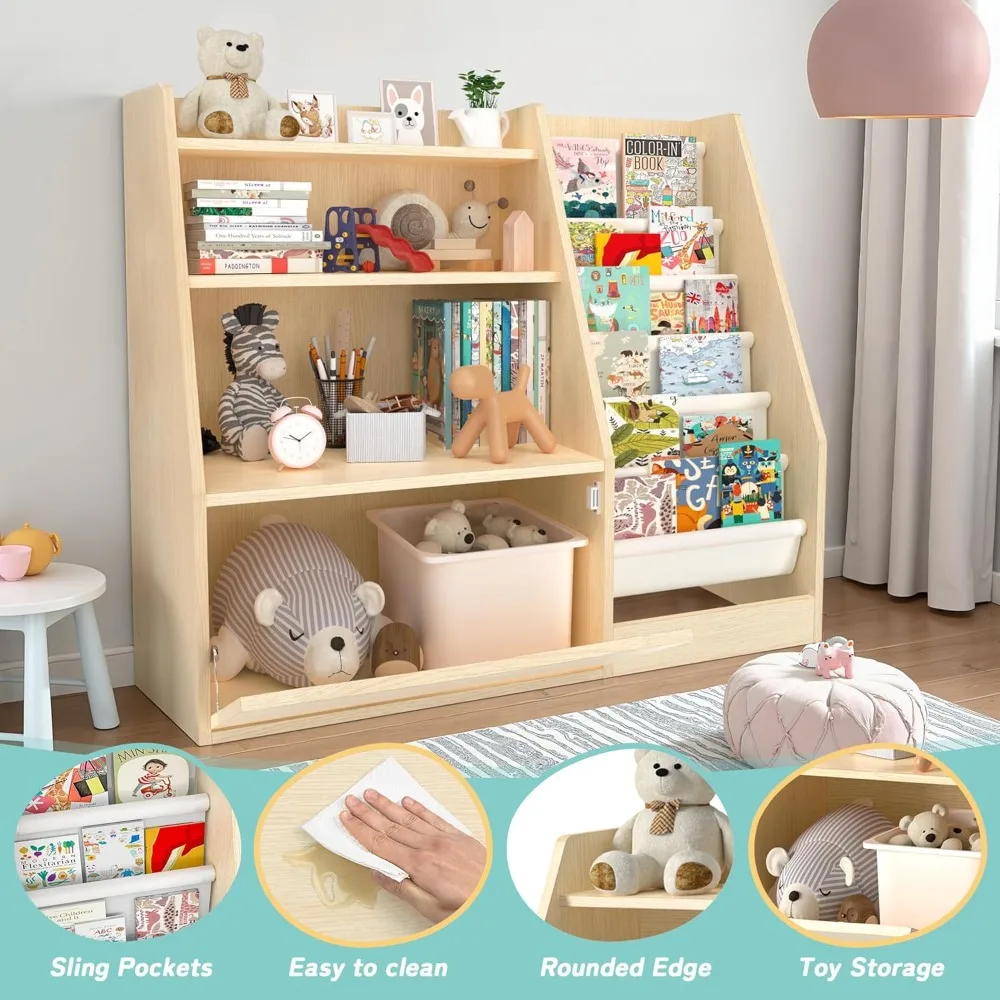 Scaffale per bambini a 3 livelli e contenitore per libri, libreria per bambini a 6 scomparti, scatole portaoggetti Scaffale per libri e organizer per sala giochi della scuola materna
