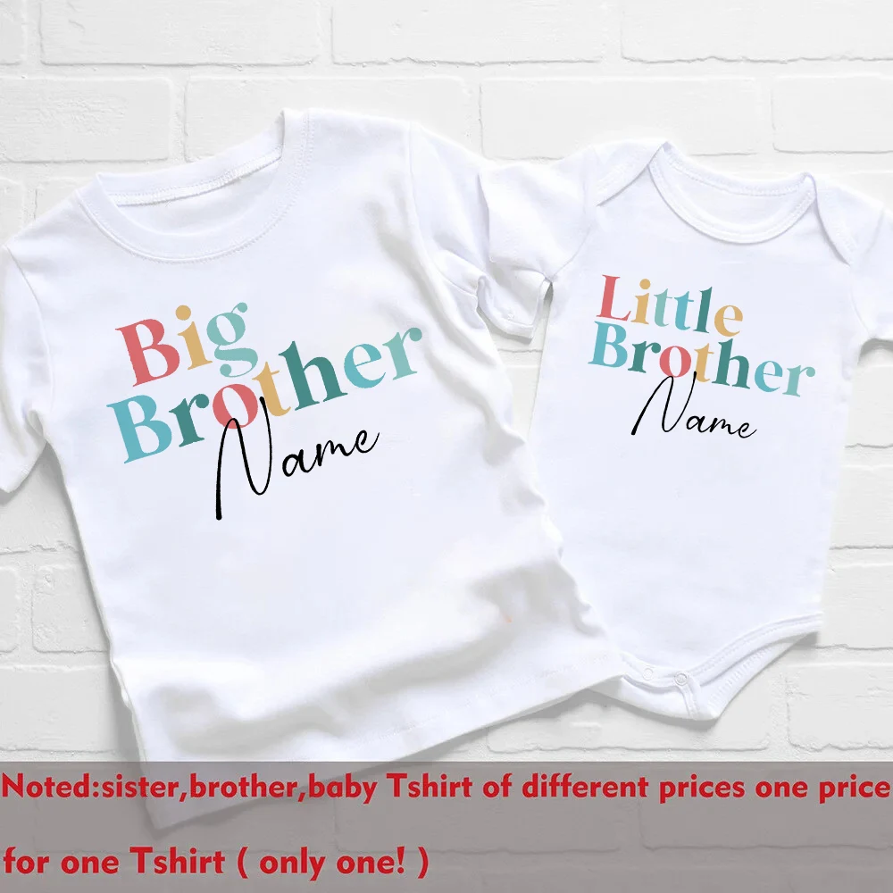 Personalized Big Brother Little Sister Matching Shirt Custom Name Sibling T-shirt Girls Boys Short Sleeve Tops Tee Baby Bodysuit