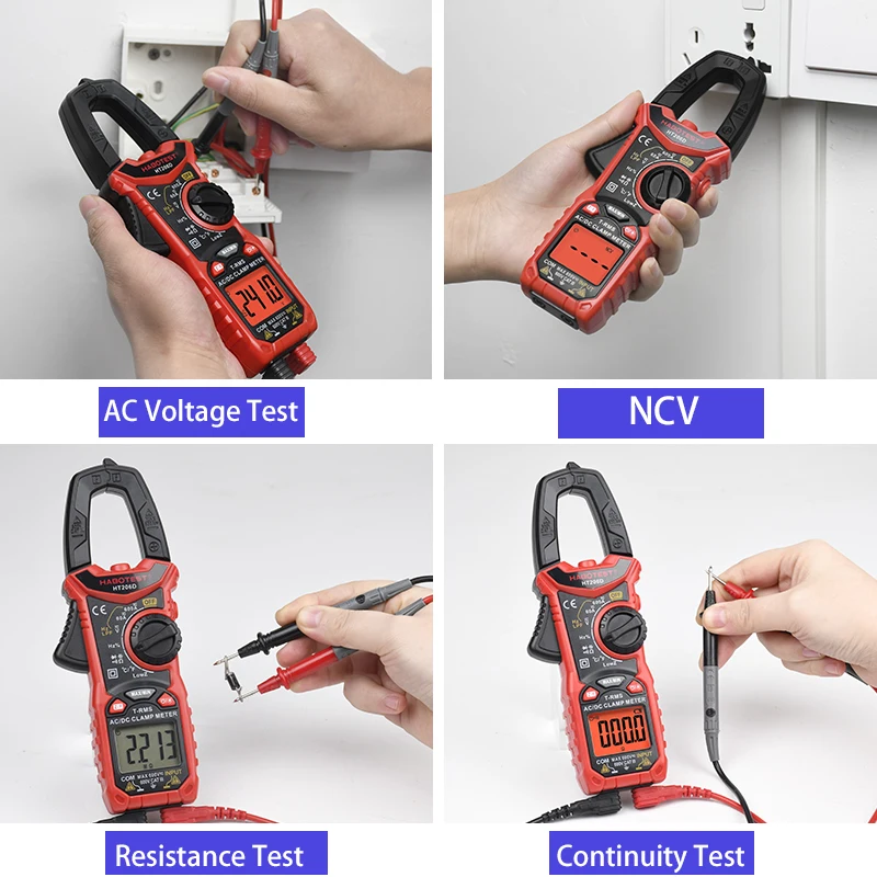 Imagem -03 - Digital Clamp Meter ac dc Current 600a Amperímetro Multímetro Elétrico Profissional Tester de Tensão Two-color Backlight Ht206d