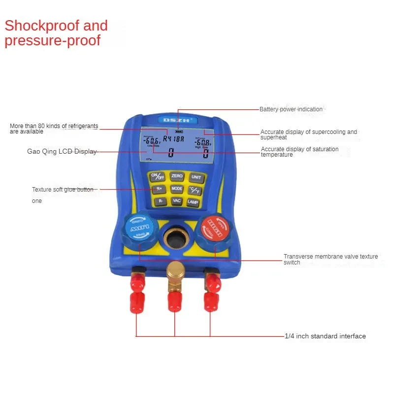 WK-6889Refrigeration Pressure Gauge Digital Manifold Pressure Gauge Vacuum Pressure Temperature Meter Test Air-Conditioning