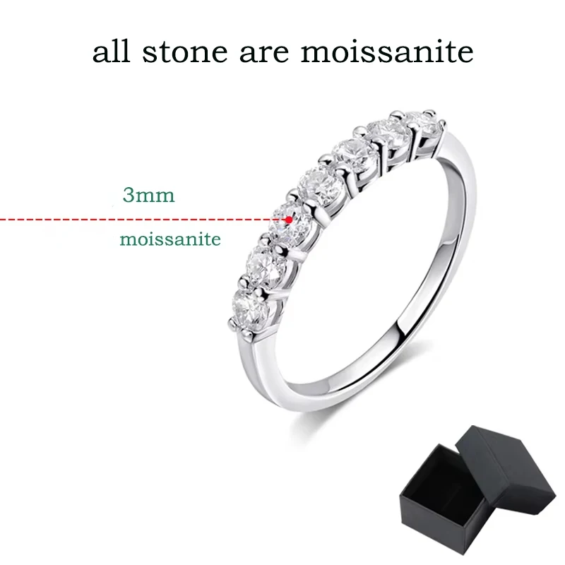 Smyoue 18k Plated 3MM 7 Stones Moissanite Rings for Women Classic Match Diamond Wedding Bands 925 Sterling Silver Jewelry