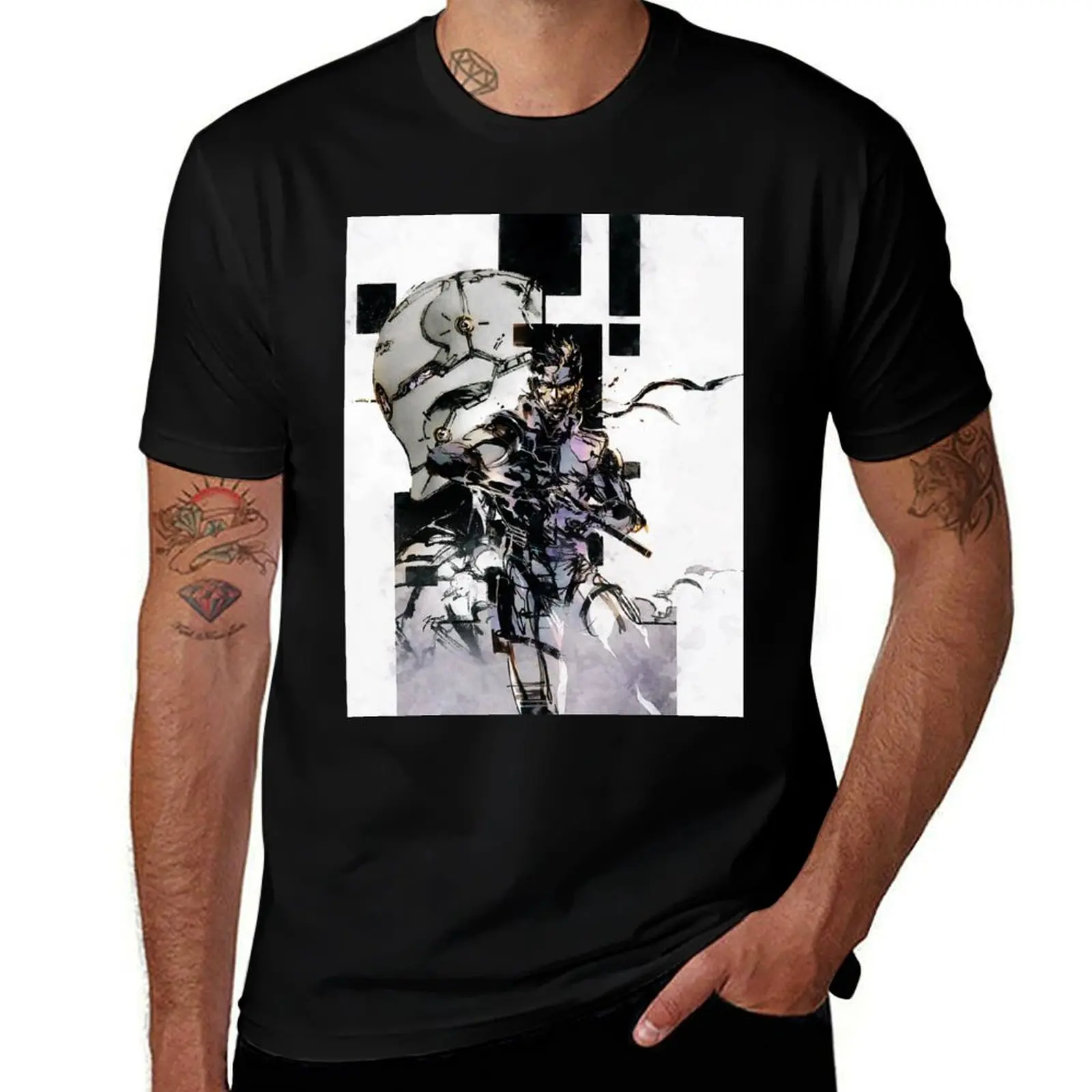 Solid Snake and Cyborg Ninja T-Shirt Big Size Crew Neck T-Shirt