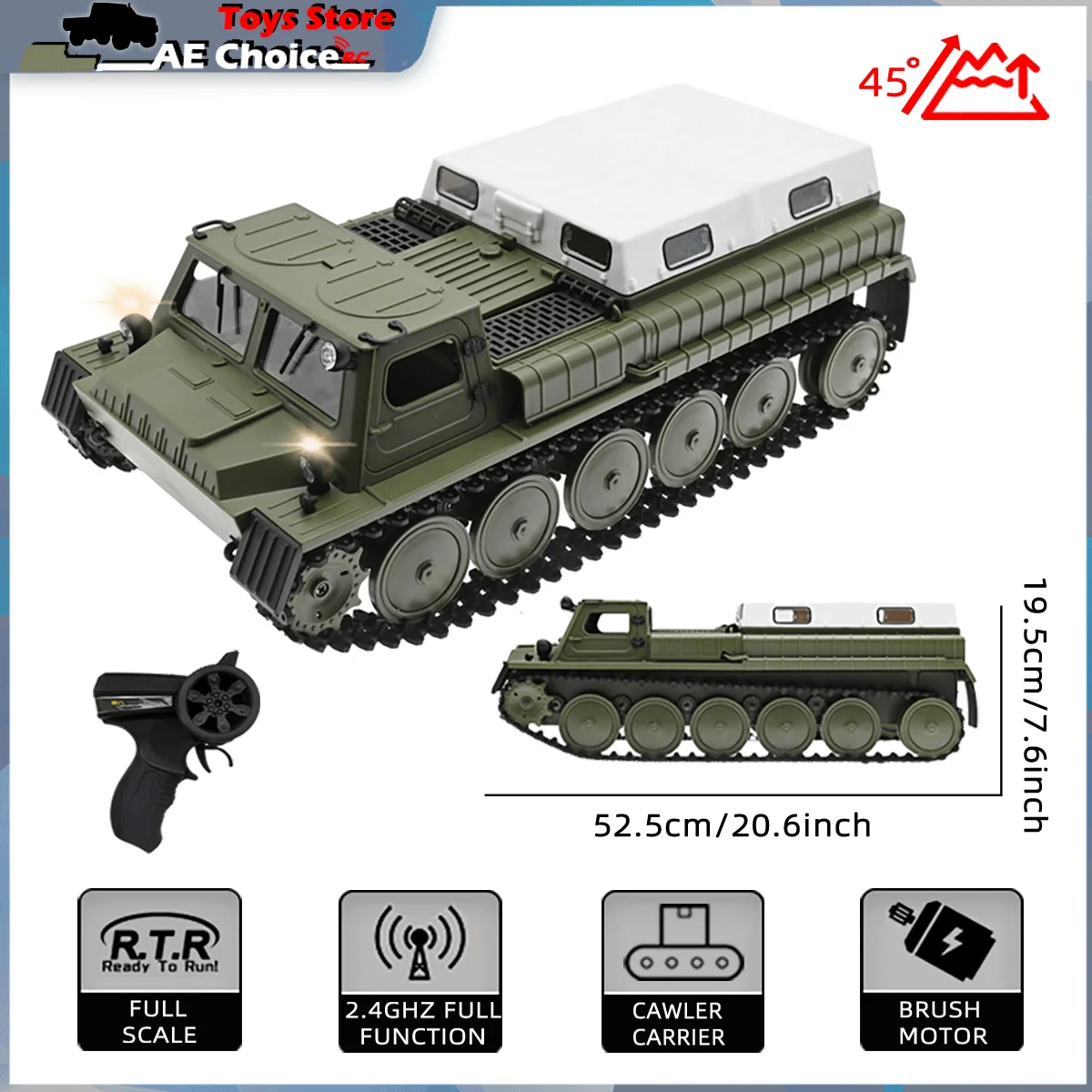 WPL E-1 1/16 RC Tank Toy 2.4G Super Crawler Tracked  4WD Remote Control 1:16 Off-Road Vehicle Electric Kids RC Car Toys for Boys