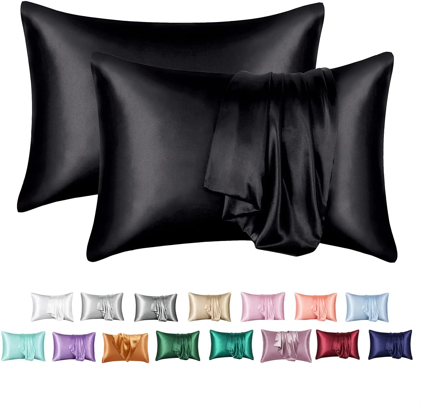 2PCS Pure Emulation Silk Satin Pillowcase Comfortable Khaki Solid Pillow Cover Pillowcase For Bedroom Pillows 50*66CM