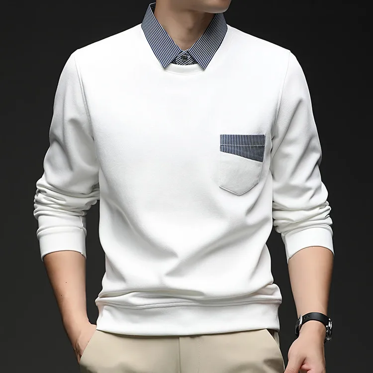 

Cotton 64.5% Polyester 35.5% Men Tops 2025 Autumn Long Sleeve Fake two-piece shirt collar T-shirt