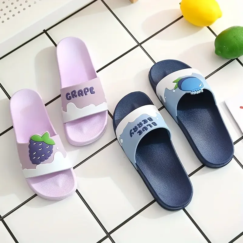 New Shoes for Women PVC Slippers Fashions Cartoon Fruit Sandals Flip Flops Summer Casual Beach Home Bath Thick Non-Slip Slippe