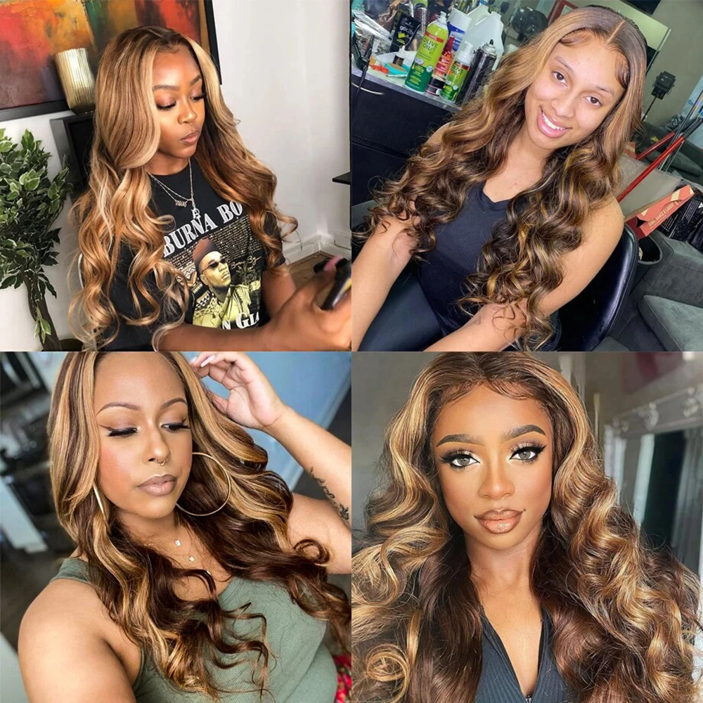 4/27 Highlight Körperwelle 13x4 Echthaar 30 32 Zoll Lace Frontal Perücken 180 Dichte Farbige Ombre 13x6 HD Lace Front Perücke für Frauen