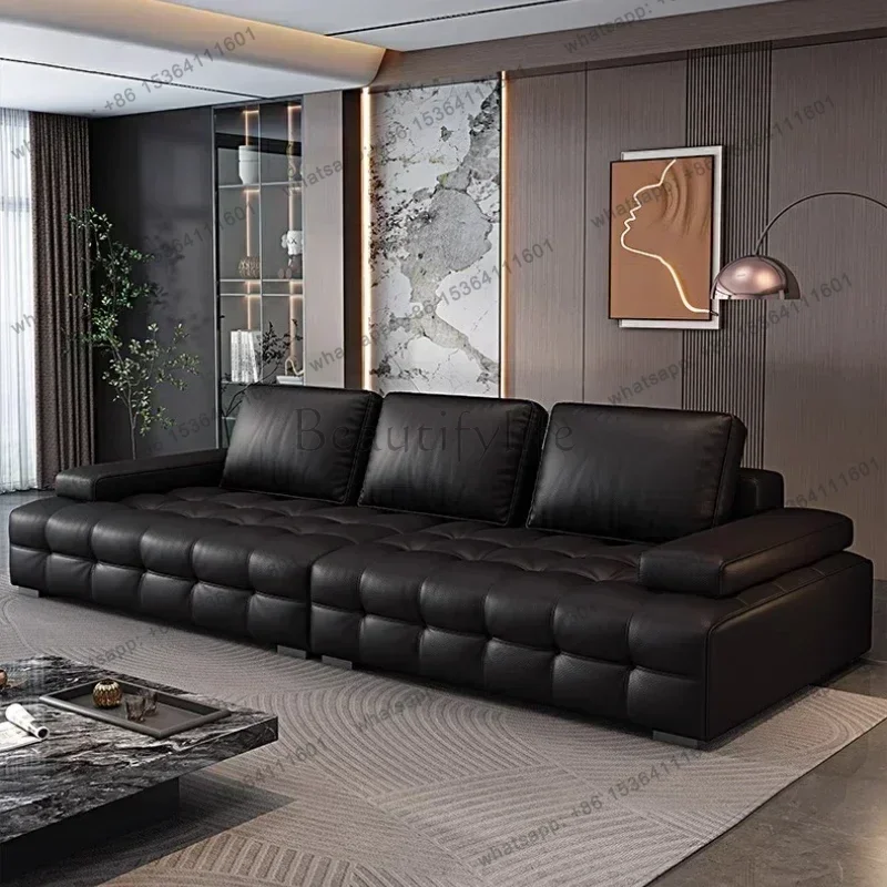 YJ Lawrence Italian Light Luxury Straight L Shaped Sectional Lazy Soft Tatami Lounge Sofa Modern Minimalist New Leather Living R