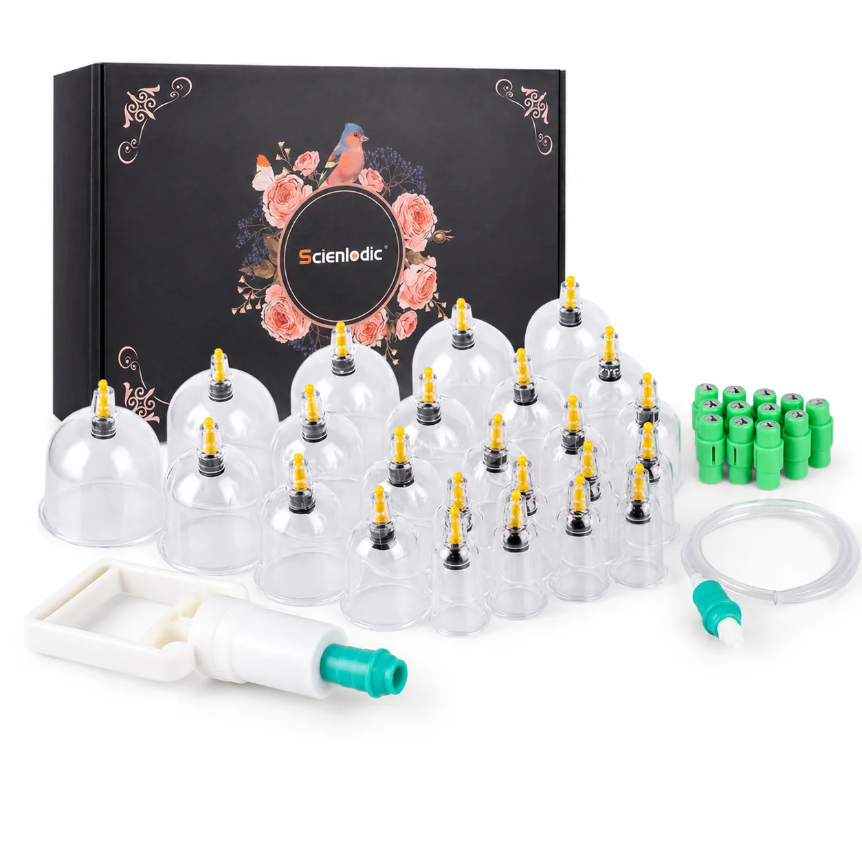 24 Pcs Vacuum Cupping Therapy Set with Hand Pump Extension Tube Magnetic Needle Massage Cups Professional Body Back Leg Facial
