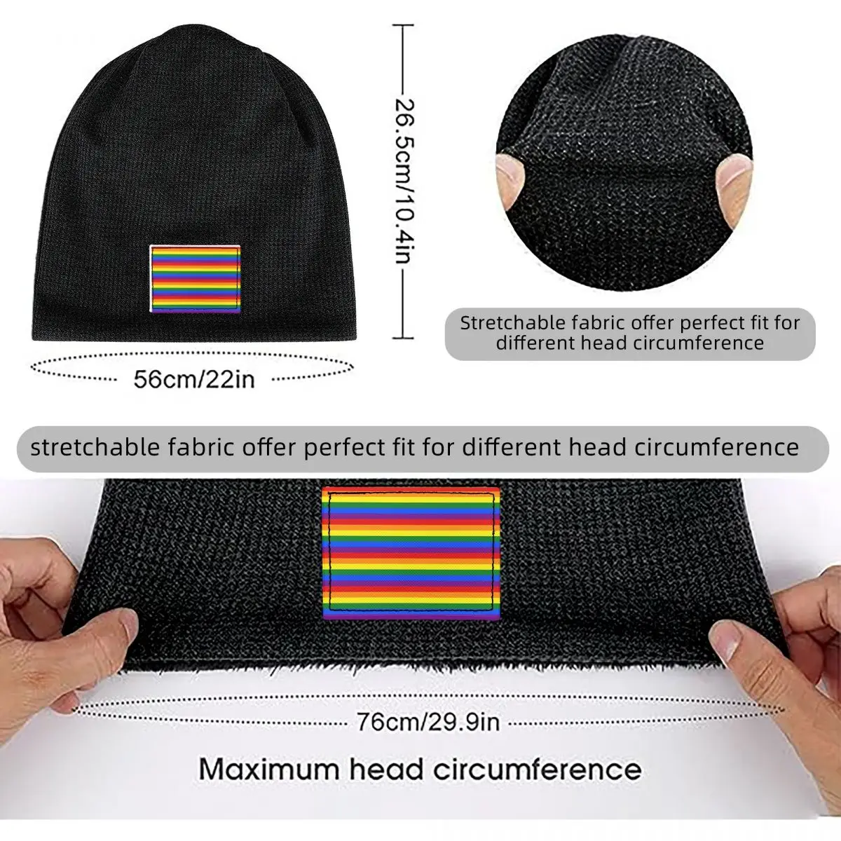 Rainbow Pride Flag Waffle Knit Fleece Lined Beanie with PU Leather Patch Unisex Warm Winter Soft Cap