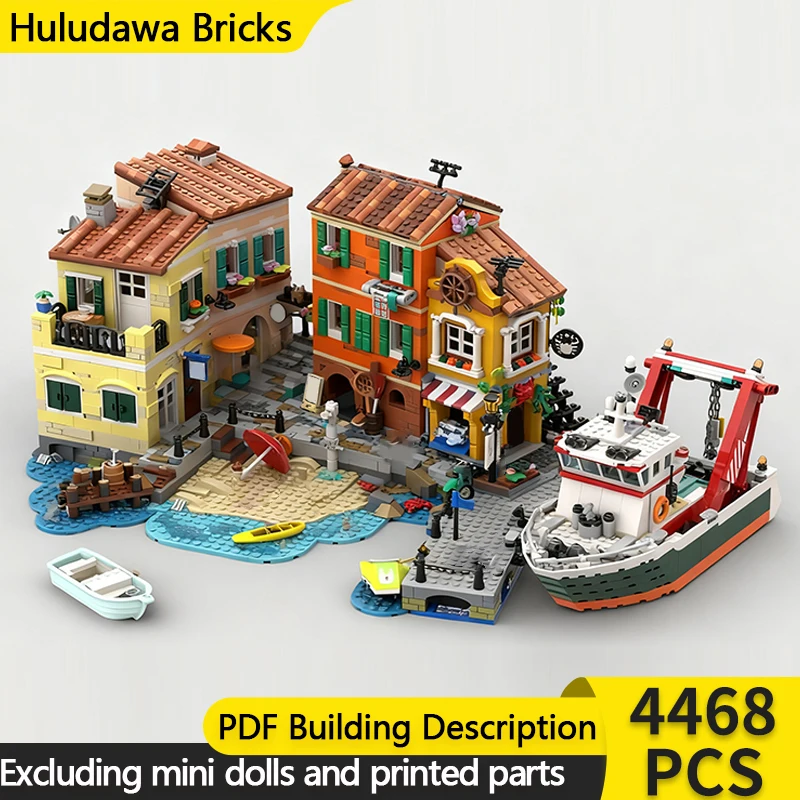 

Medieval Castle Model MOC Building Bricks Italian Harbor Island Modular Technology Children Holiday Gifts Assemble Toys Suit
