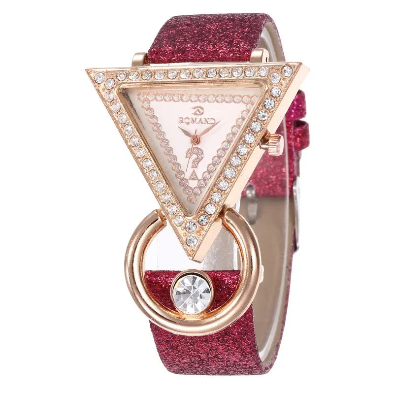 Fashion Quartz Watch Women Watches Top Brand Luxury Diamond Wrist Watch for Women Glitter Leather Triangle Ladies Clocks Gift