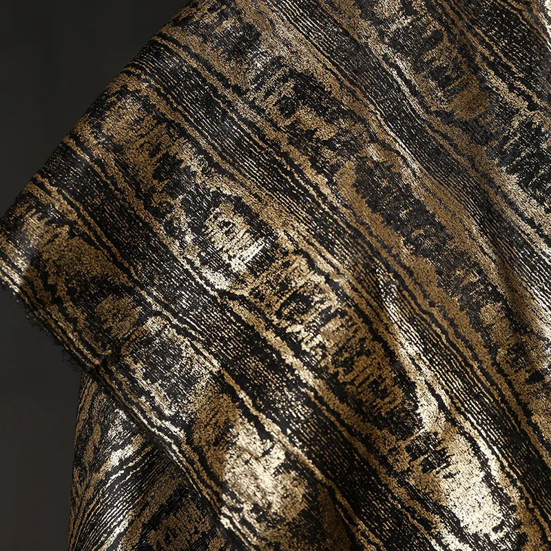 

Black-Gold Bark Plain Weave Jacquard Fabric Vintage Chinese Style Bark Pattern Hot Stamping Fabric DIY Hanfu Dress Skirt
