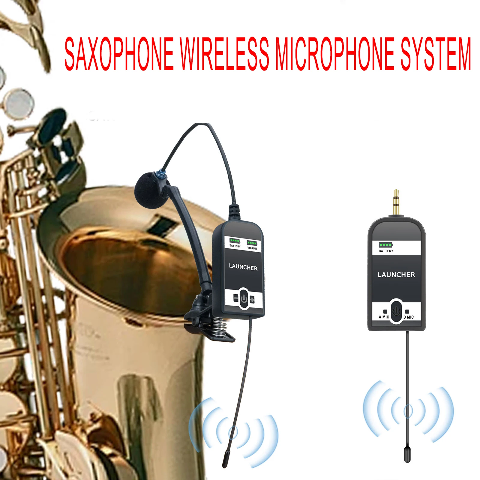 UHF Wireless Microphone System Clip on Musical Instruments for Saxophone Trumpet Sax Horn Tuba Flute Clarinet Pipe