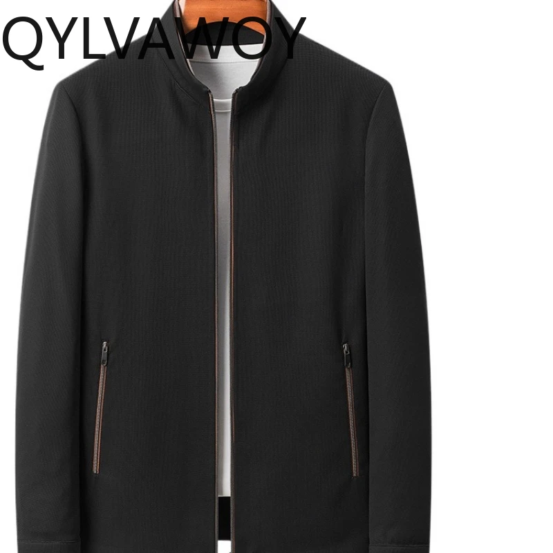 QYLVAWOY 2025 New Men's Stand-Up Collar Jacket Seamless Craft Casual Business Outerwear Simple Stylish High-Quality LJ2725