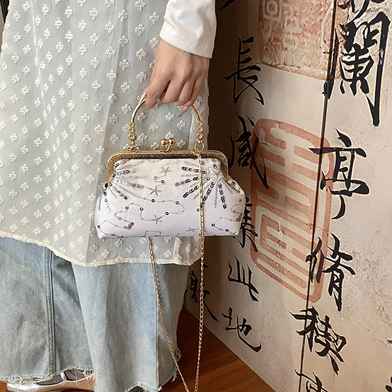 Vintage Chinese Ethnic Style Evening Bags Sequin Embroidered Small Clutches Handbags For Women Prom Party Shoulder Bag Crossbody