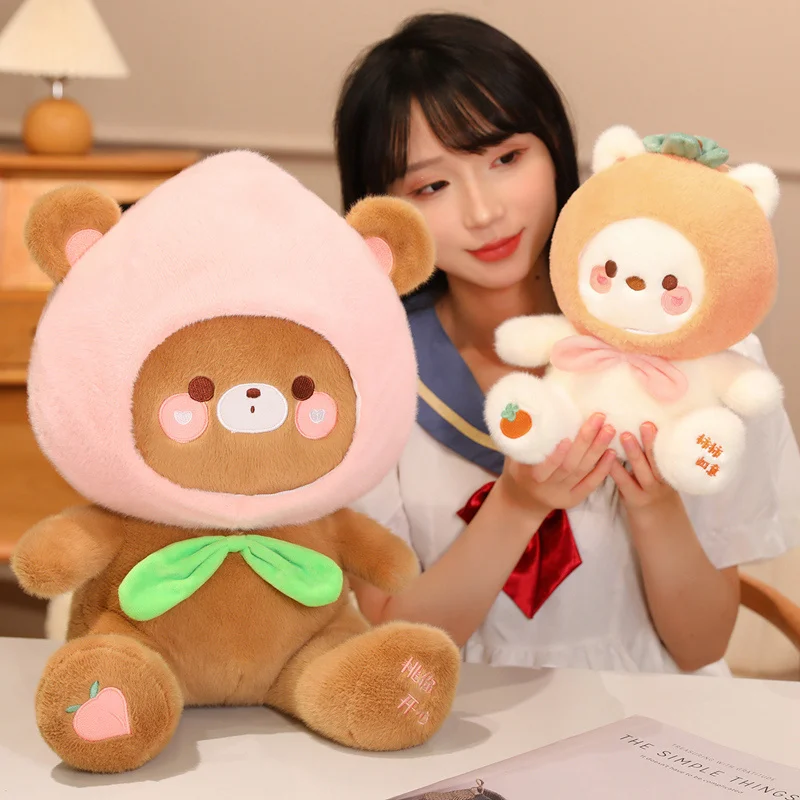 

Прекрасная фруктовая шляпа, маленькое животное, плюшевые игрушки, креативный кролик, медведь, щенок, комбинированная кукла, мягкая уютная детская кукла-компаньон, забавный подарок