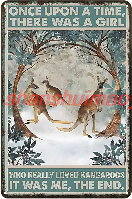Estiyond Vintage Tin Sign There Was A Girl Who Really Loved Kangaroos Retro Wall Decor For Home Cafes Office Store Pubs Clu sign
