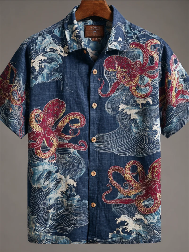 

Мужская льняная повседневная рубашка с коротким рукавом и принтом D Samurai Cat, праздничный пляжный топ в гавайском стиле, летняя рубашка с коротким рукавом