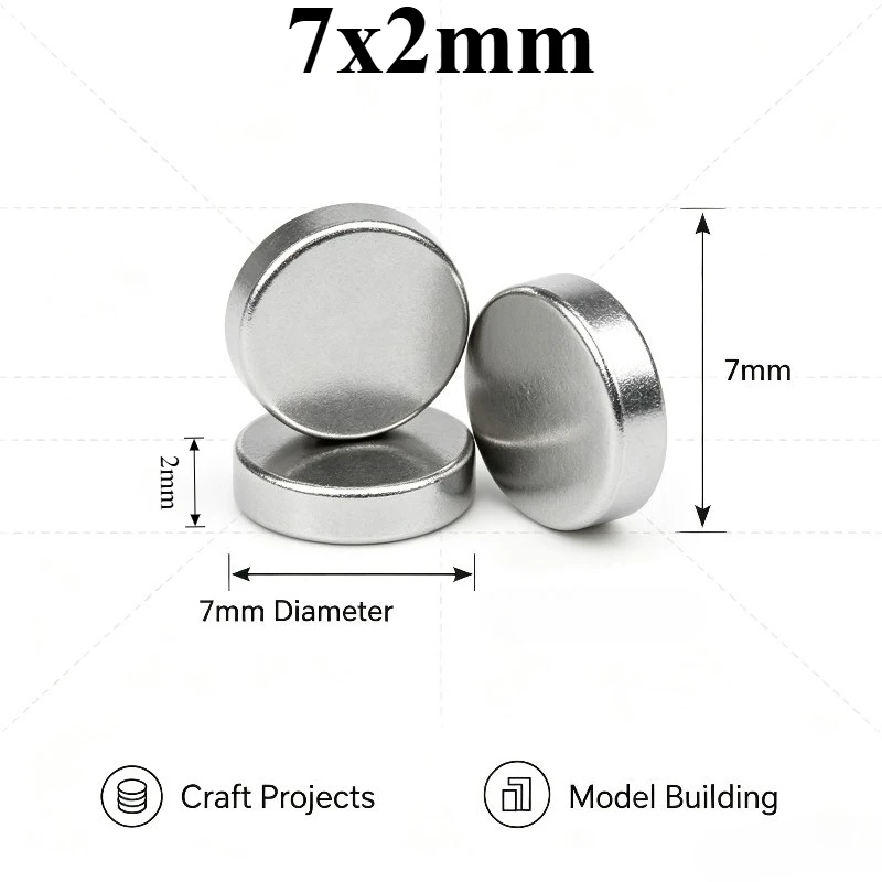 7x2mm N35 Disc Neodymium Magnet Powerful Round NdFeB Rare Earth Permanent Magnet For DIY Craft Handmade Projects 7*2mm