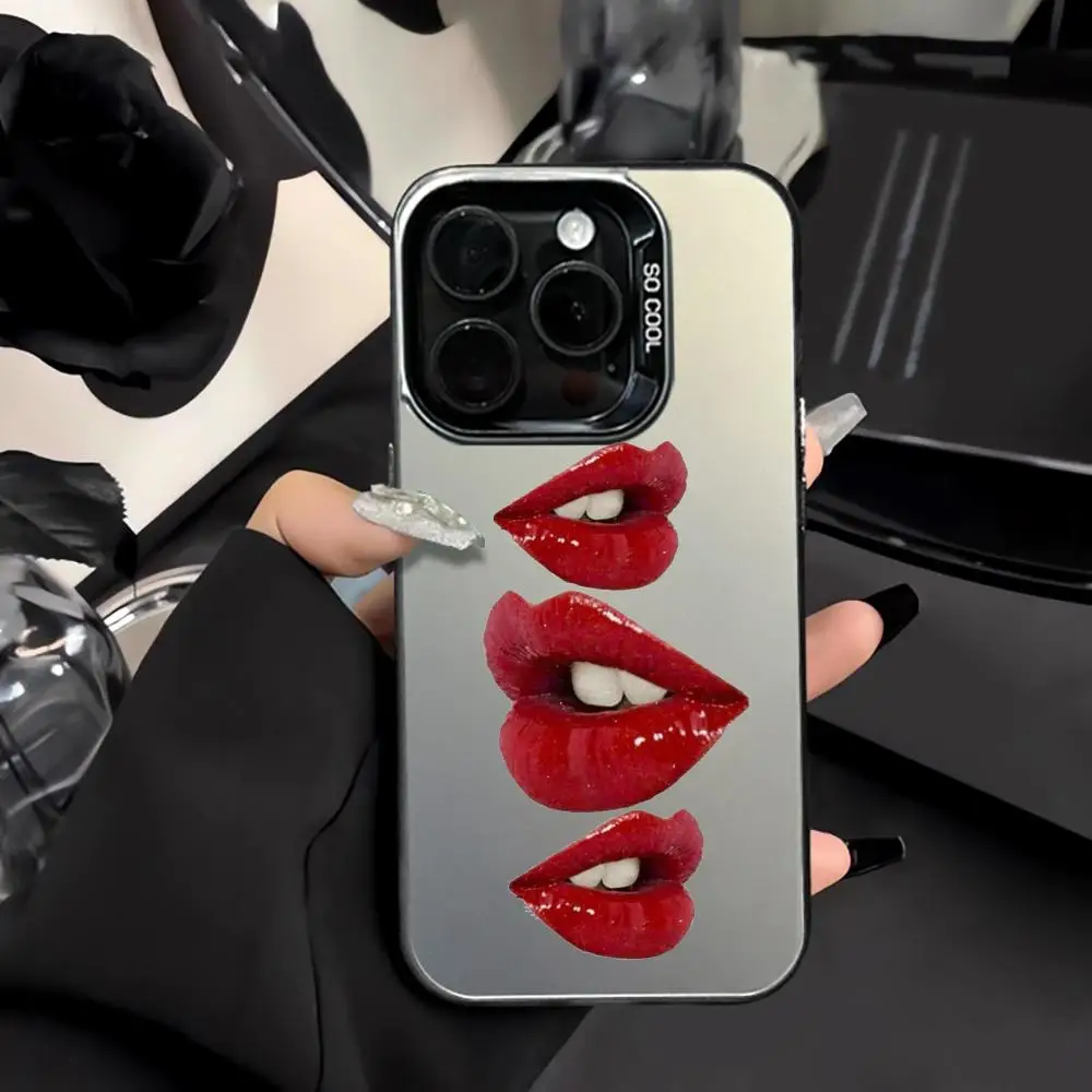

Sexy Red Lip Design Mobile Phone Case Shockproof and Anti Slip Frosted Suitable for iPhone 16 15 14 13 12 11 Pro Max Plus Mini