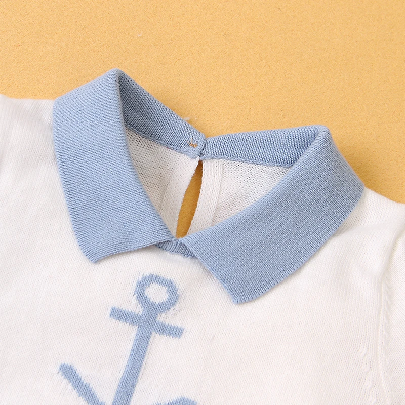0-18m Baby Boys Rompers Fashion Sailor Knit Newborn Cotton Turtle Neck Short Sleeve Jumpsuits Clothes One Piece Children Clothes