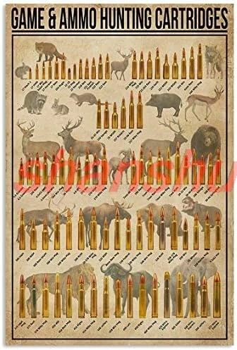 게임 탄약 사냥 카트리지 금속 표지판 인쇄 지식 포스터 바 카페 장식 홈 장식 빈티지 벽 장식 8x12 인치 광고