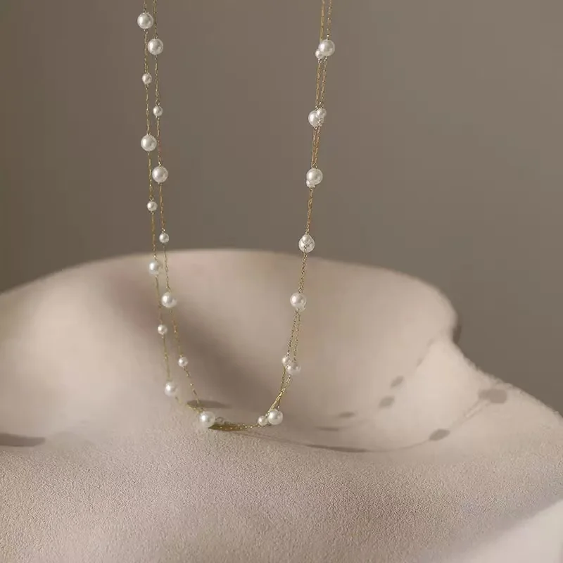 1PCS Elegant And Sweet Temperament Double-Layer Pearl Women's Necklace, Suitable For Fashionable And Sweet Girls As A Jewelry Gi