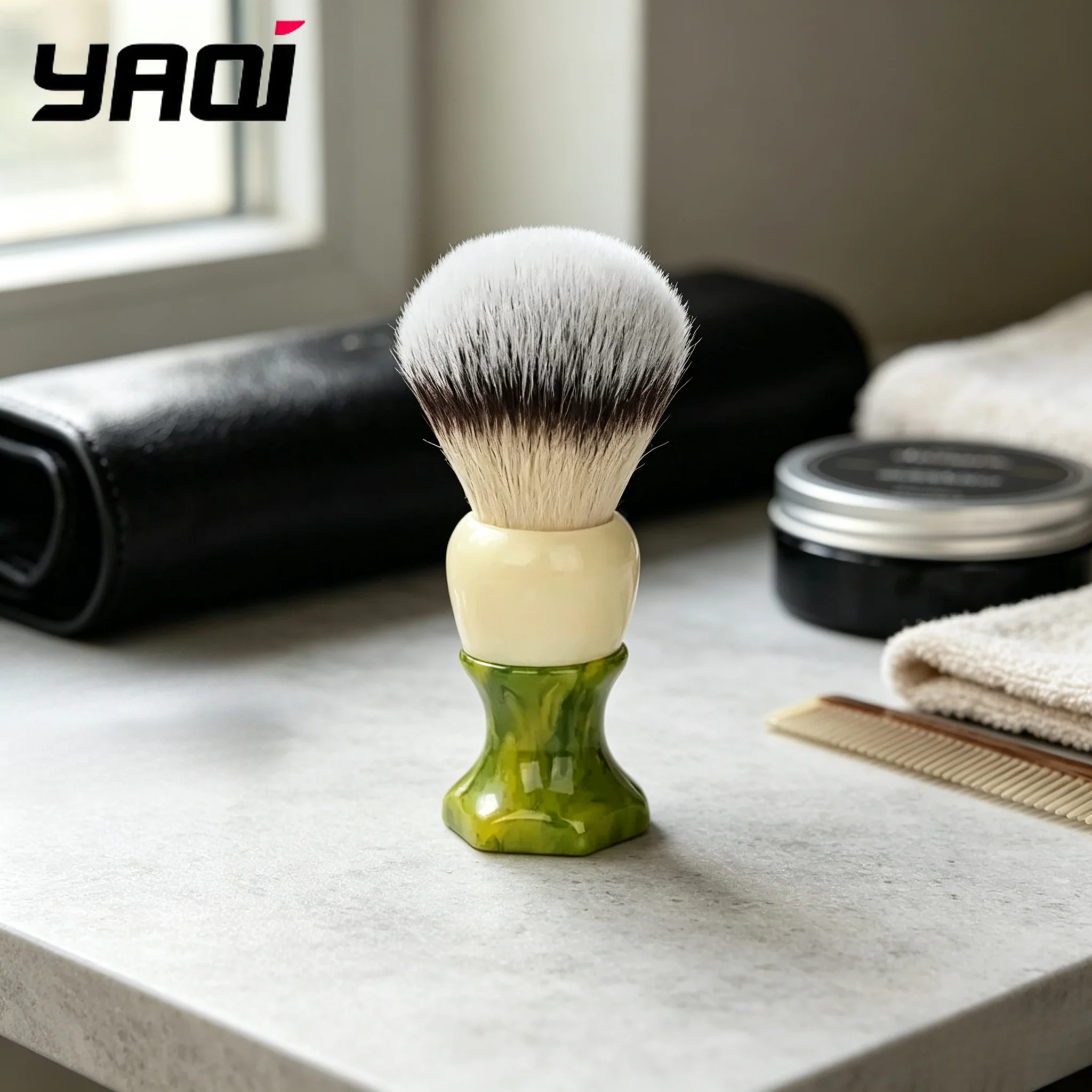 2026 Shaving Brush YAQI Ever-hopeful Silver Cat's Whisker Synthetic Hair Mens Wet Shaving Brush