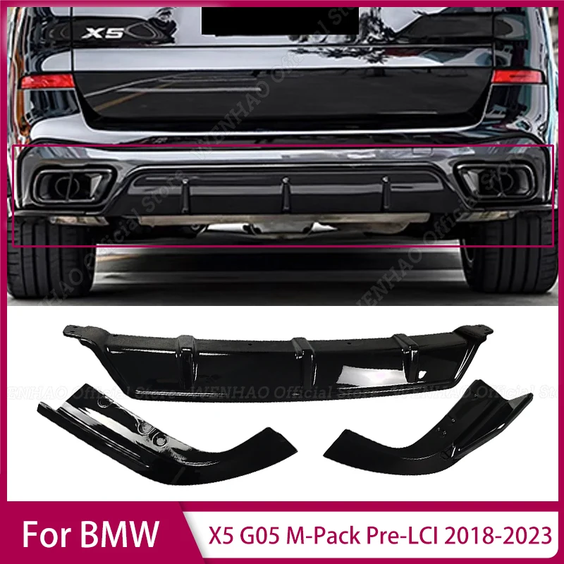 Rear Bumper Diffuser Lip Splitter Spoiler for BMW X5 G05 M-Pack Pre-LCI 2018-2023 Rear Lip Surround Black Rear Bumper