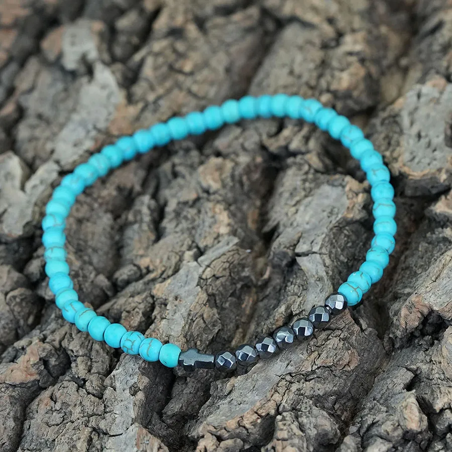Minimalism 4mm Small Beads Bracelet Men Women Natural Hematite Turquoises Volcanic Cross Stone Pray Braclet Healing Couple Joias