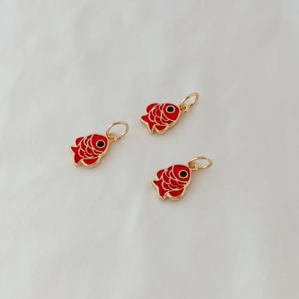 الملحقات: قلادة سمكة صغيرة حمراء مطلية بالذهب عيار 14 قيراط، سوار، قلادة، قلادة، إكسسوارات مجوهرات مصنوعة يدويًا #3