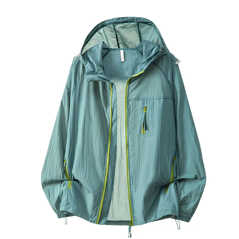 2026 Men's Hooded Sun Protection Skin Coat UPF50+ Lightweight Quick Dry Outdoor Sports Casual Streetwear Thin Jacket with Zipper