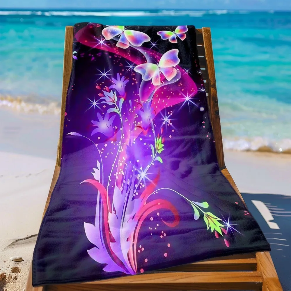 Glowing Floral Butterfly Beach Towel Patterned Sunscreen And Windproof Suitable For Swimming Pool Camping Travel Blanket