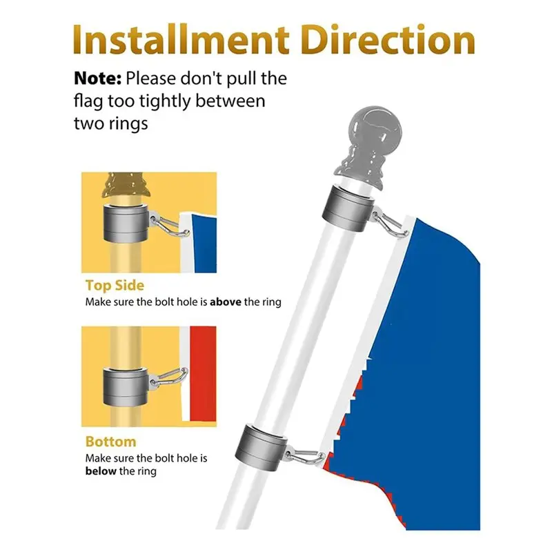 【EFFICIËN】6 paar aluminium vlaggenmastringen 1 inch, 360 graden roterende vlagmontageringen voor vlag met een diameter van 0,75-1,02 inch
