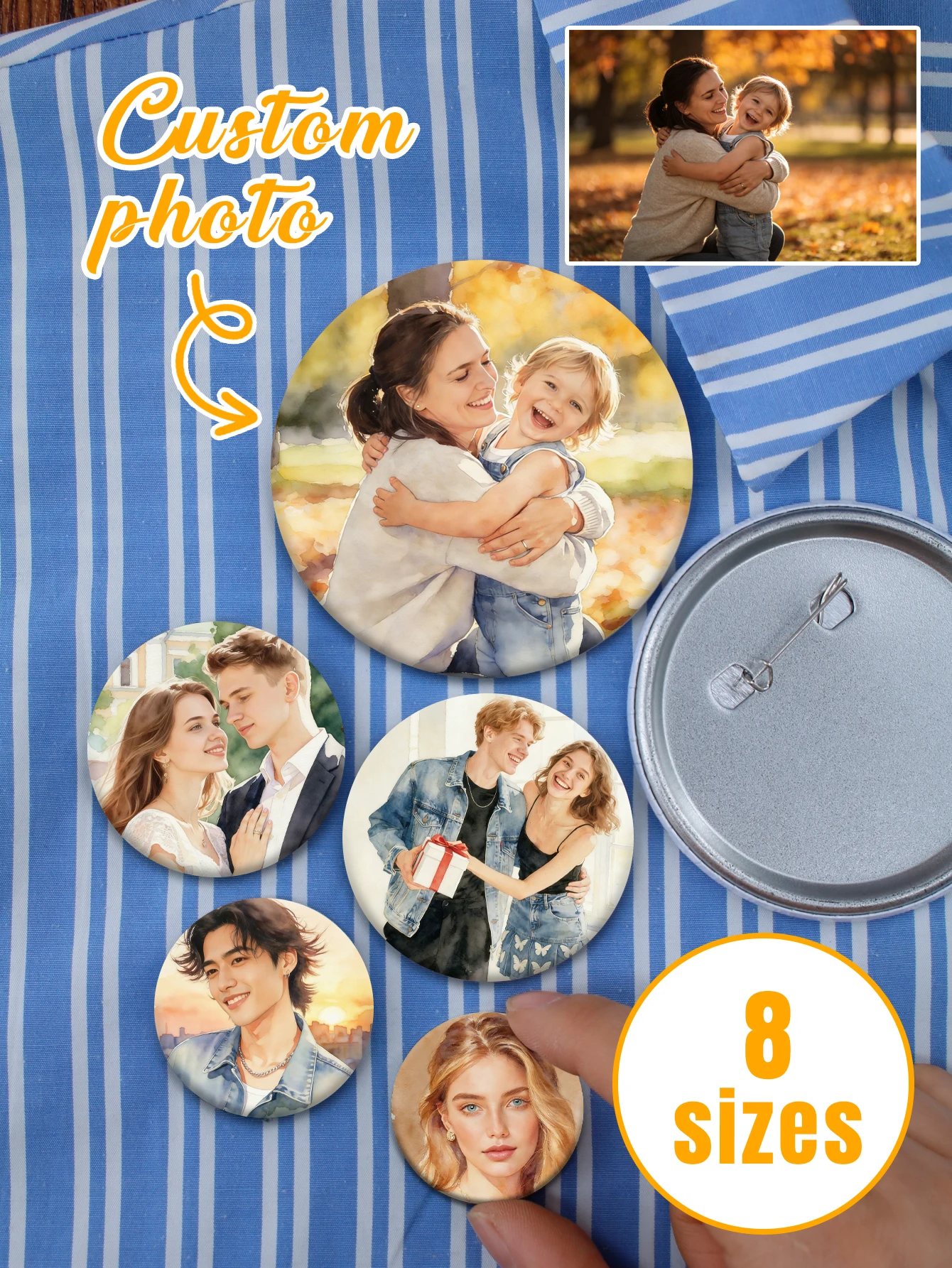 Custom Photo Badge Pin, Bags Jackets And Hats, Trending Gift For Her And Friends, Personalized Picture Button Keepsake,