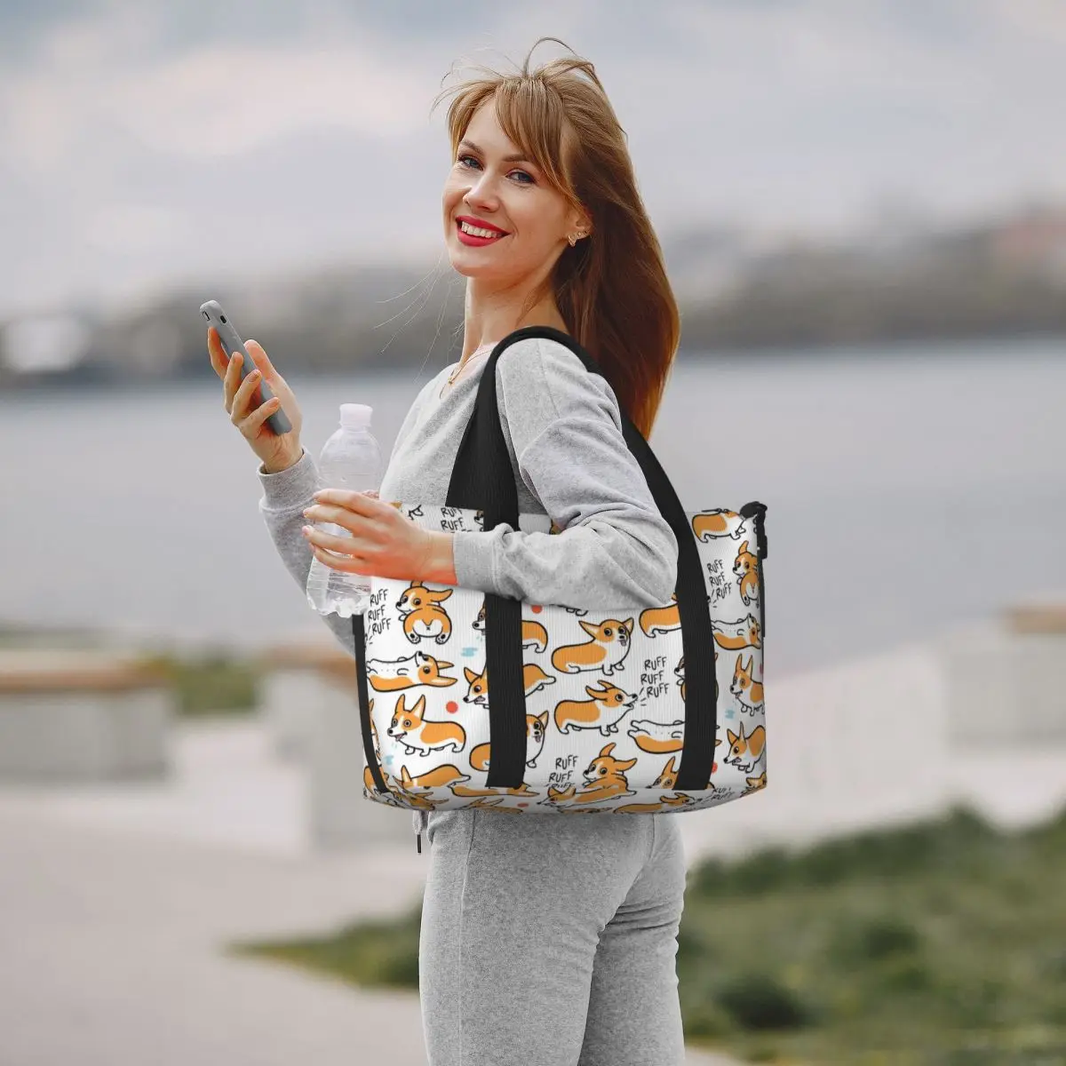 Borsa tote personalizzata Corgis carina per borse da viaggio da spiaggia per palestra di cani Corgi gallese di grande capacità da donna