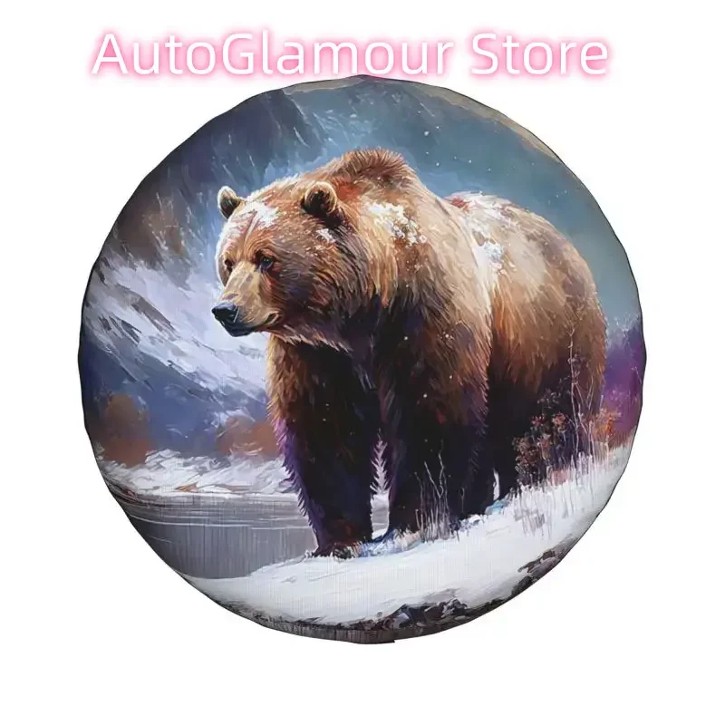 Custom Great Brown Grizzly Bear Tire Cover 4WD 4x4 RV Spare Wheel Protector for Toyota Land Cruiser Prado 14