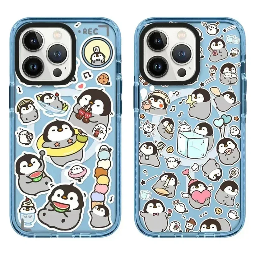 2.0 Acrylic Magnetic Cute Penguin Pattern iPhone 11 12 13 14 15 Pro Max Protective Case