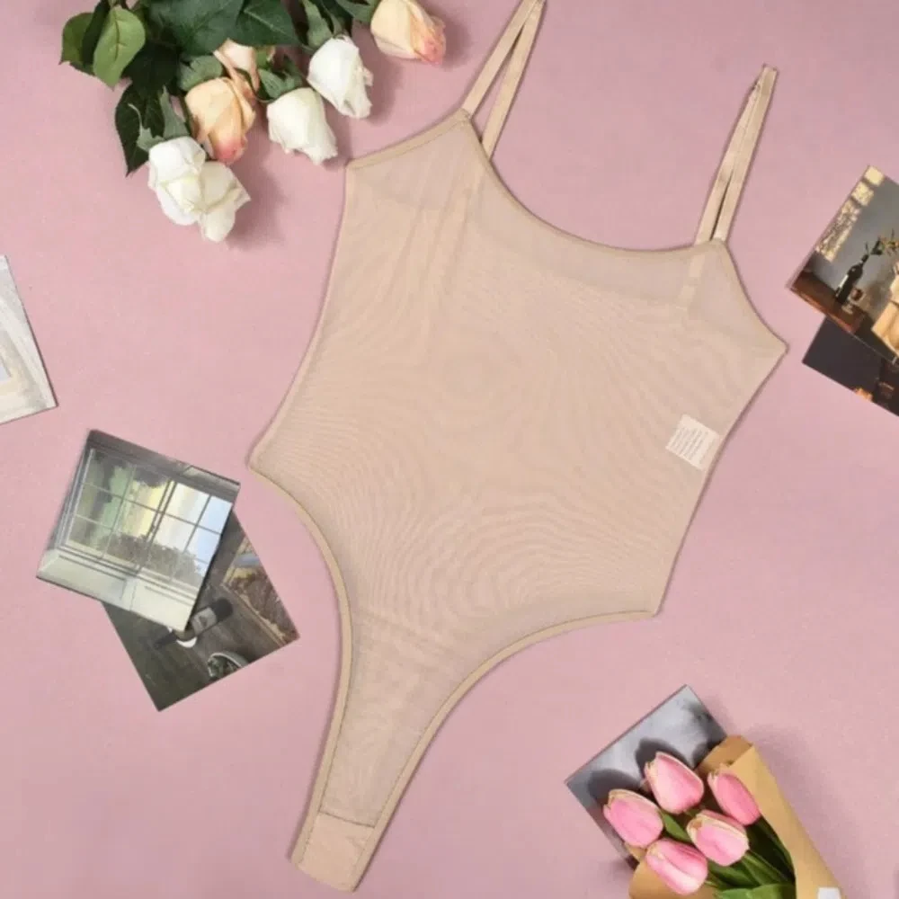 

Thin Mesh Hollow Mesh Bodysuit Spicy Girl Style Transparent Mesh Sheer Jumpsuit Solid Color Pajamas Women Lingerie Gifts