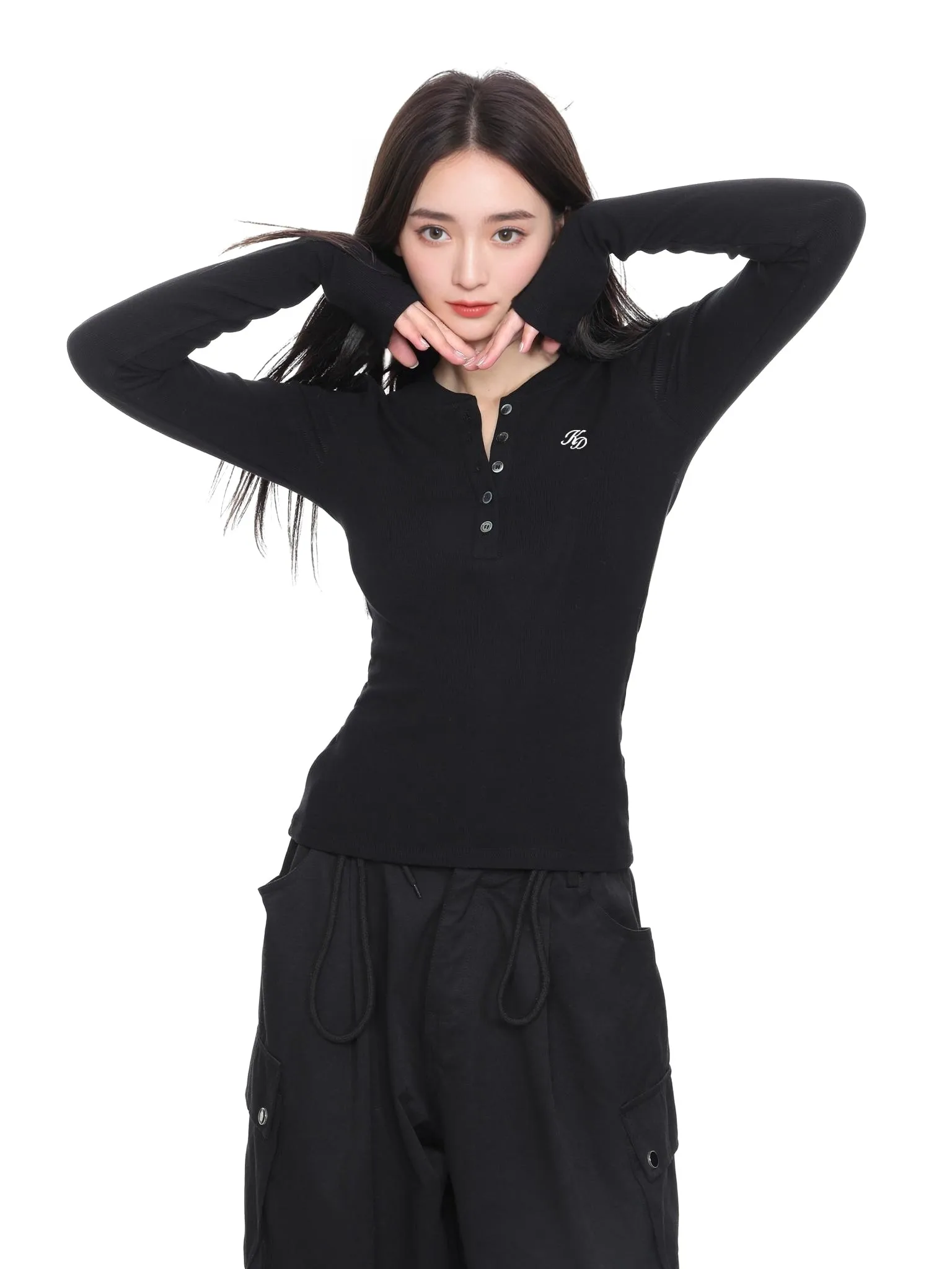 تي شيرت بأكمام طويلة للفتيات المراهقات للسيدات صيفي من القطن المجوف وحاشية مربوطة وخفيفة الوزن ومريحة وخفيفة الوزن وبسيطة وحديثة #5