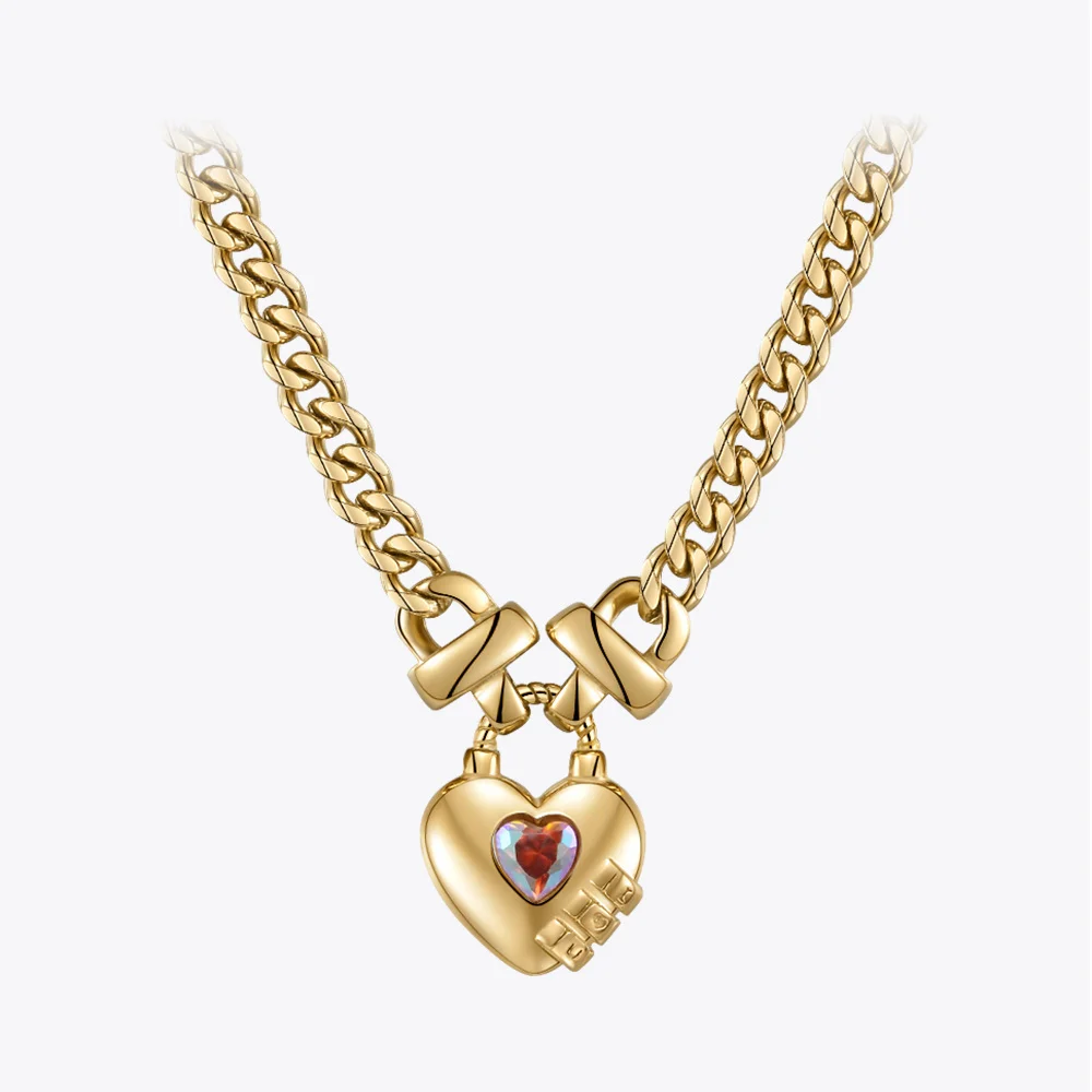 ENFASHION Stainless Steel Necklace Heart-shaped Colored Zircon Pendant Necklaces Fashion Jewelry Collares Para Mujer P223300