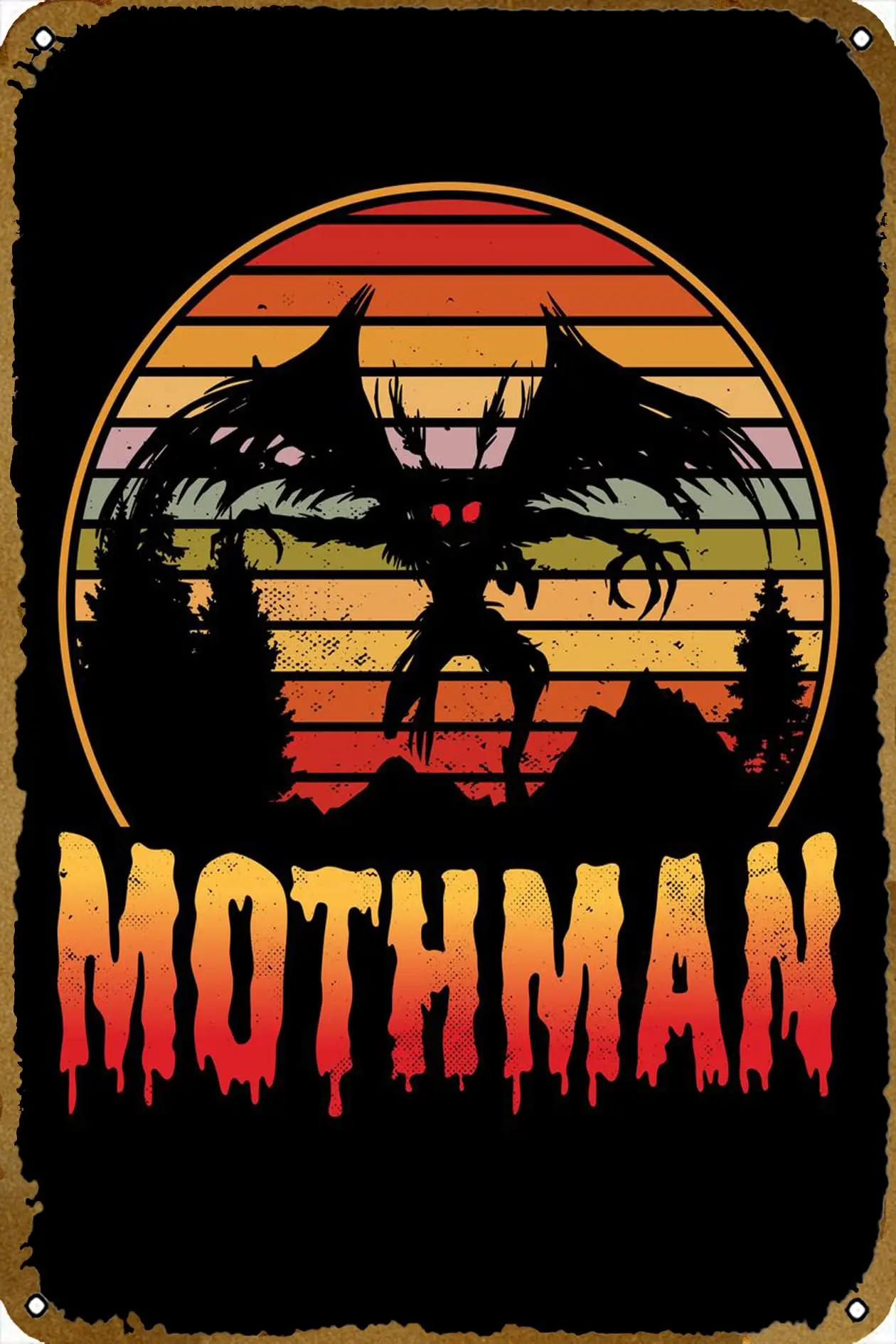 Mothman Cryptid Sunset Metal tin Sign for Bar Cafe Gym Man cave bar Home Club Garage Wall Poster Design Wall Interesting Decorat